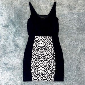 Express black zebra print dress. Form fitting. Size XS